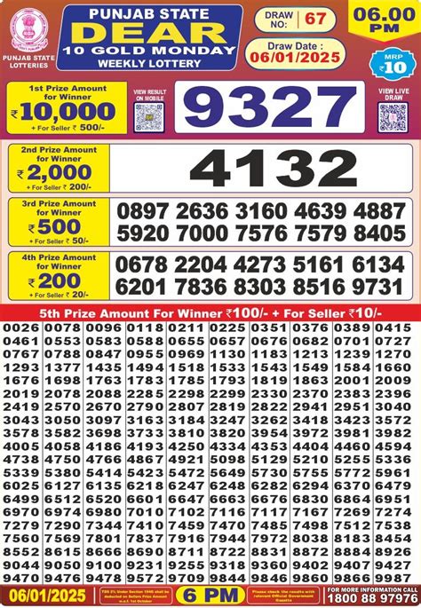 punjab state lottery result today 6pm live